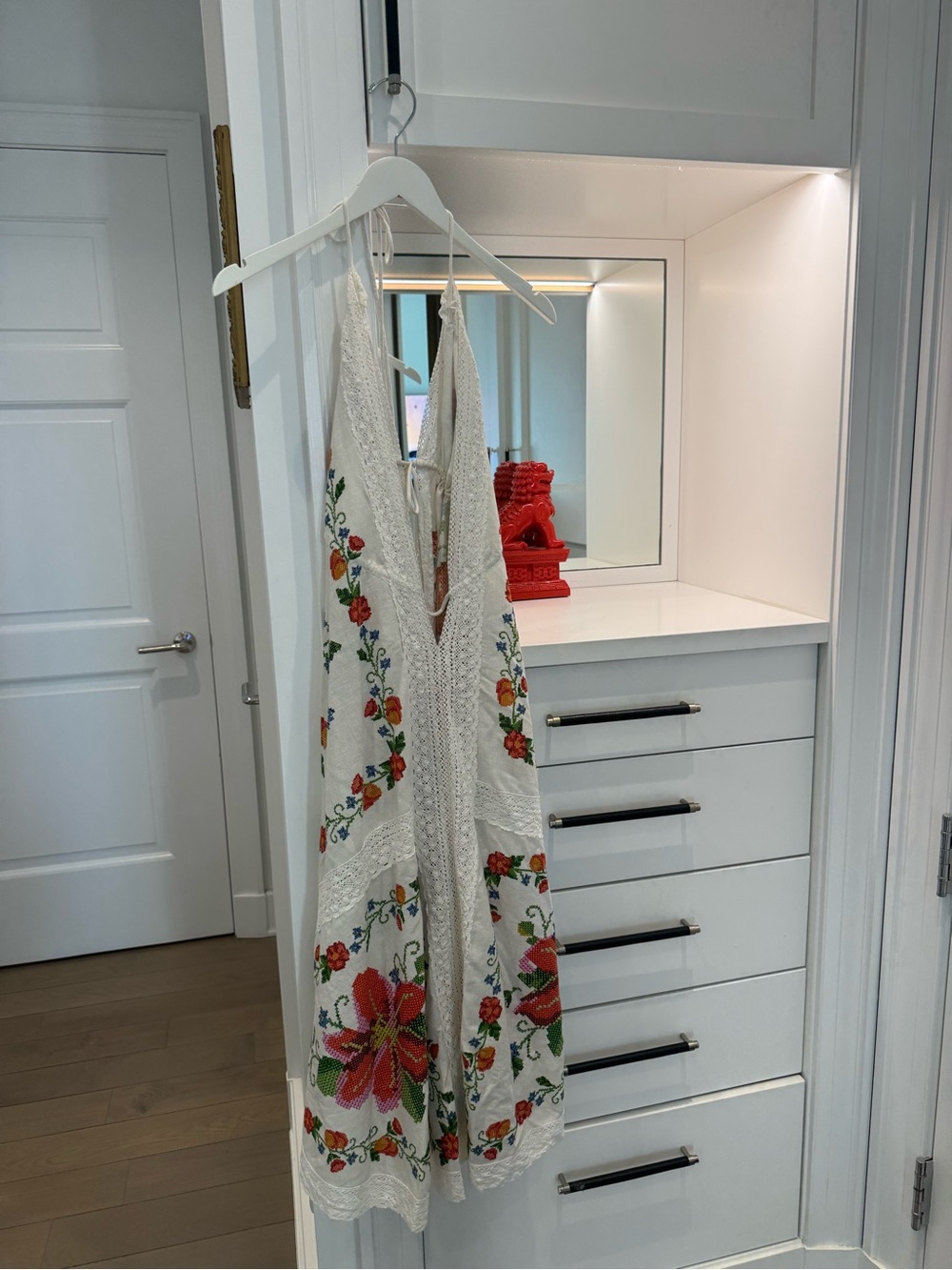 White Embroidered Floral Halter cover up